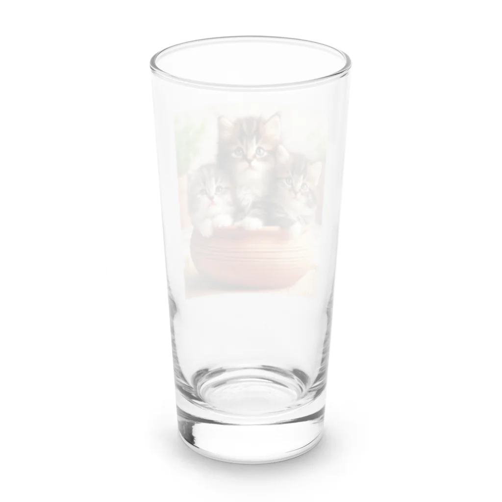 YFCの土鍋に可愛い親子猫が3匹④ Long Sized Water Glass :back