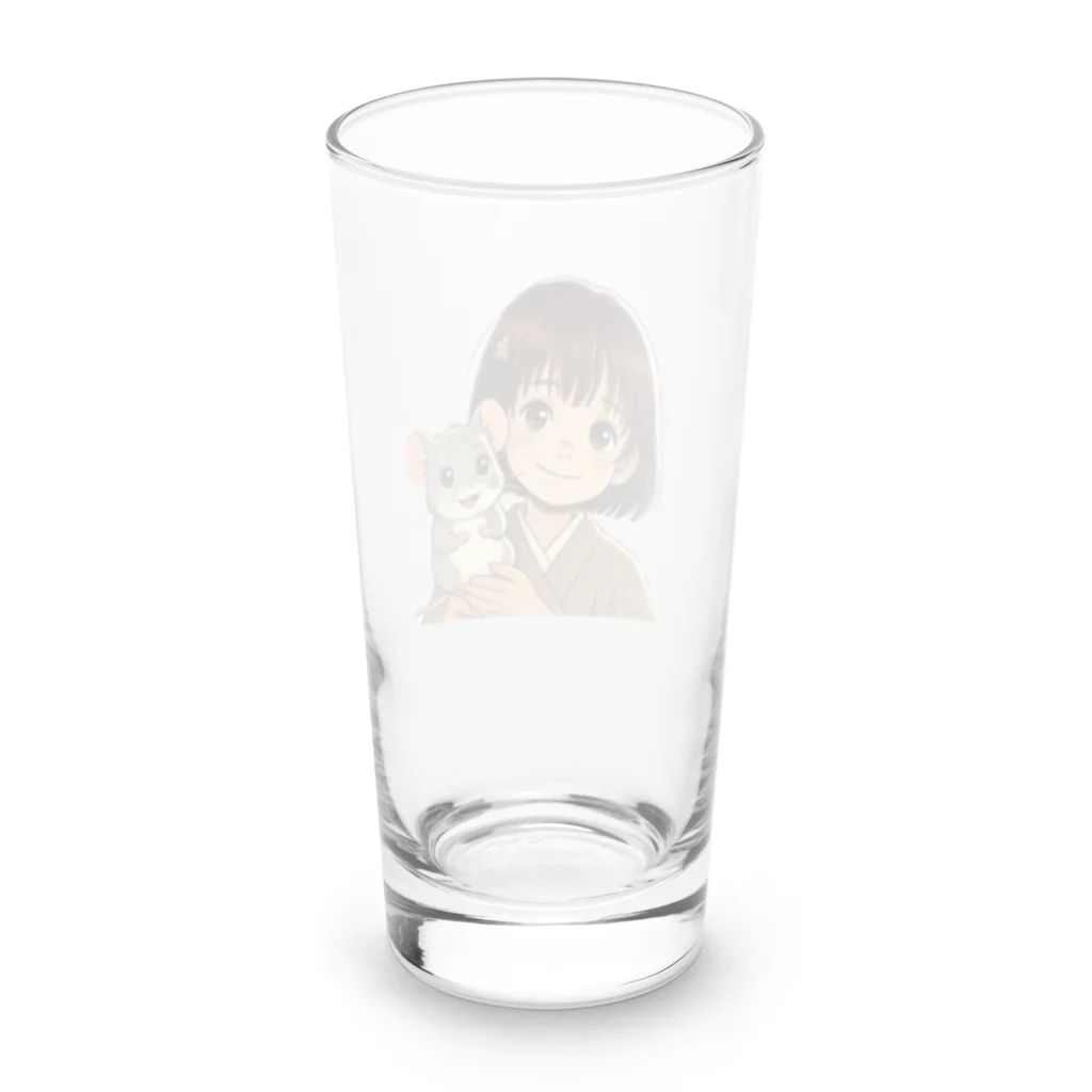 aqua-roomのさくらと小さな子ネズミ - イラスト: さくらとタロウが一緒に微笑んでいる場面 Long Sized Water Glass :back