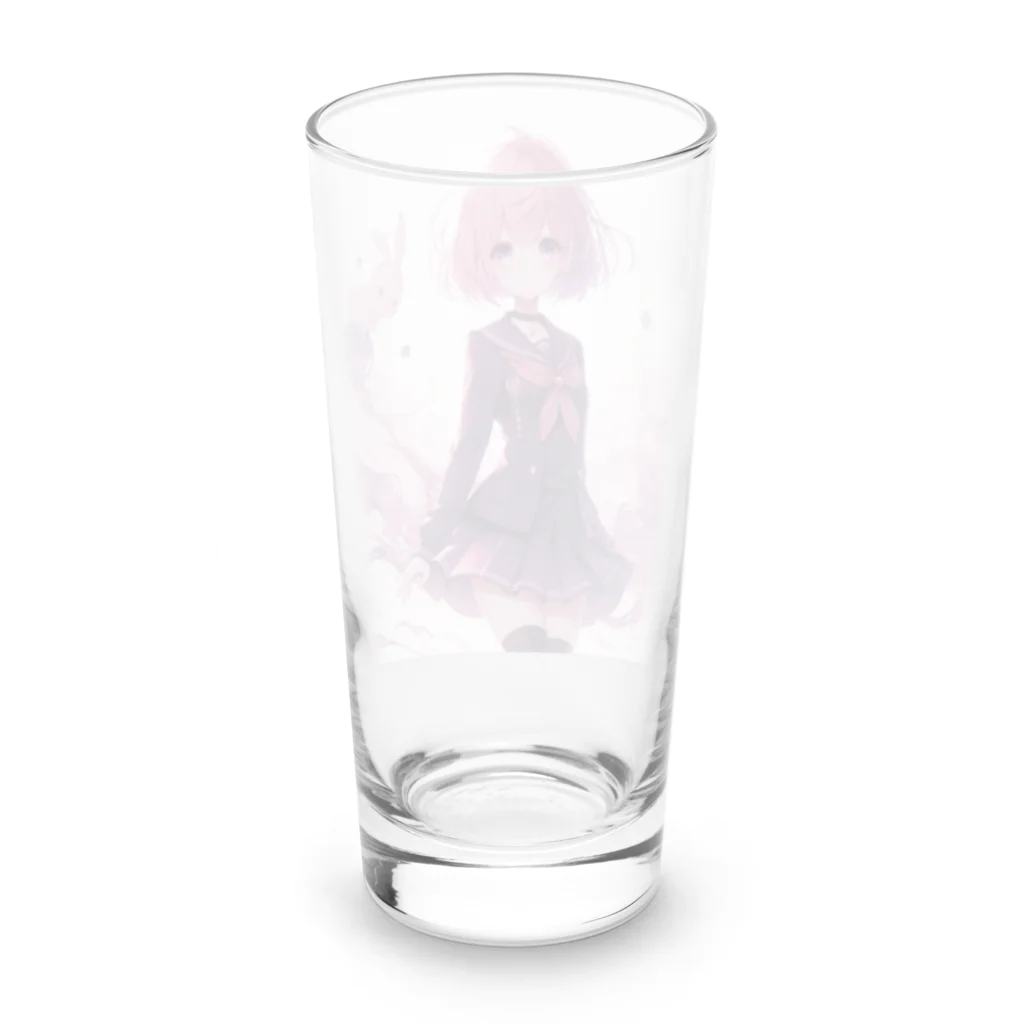 やるか、やらぬか？本人次第のピンクの女子高生 Long Sized Water Glass :back