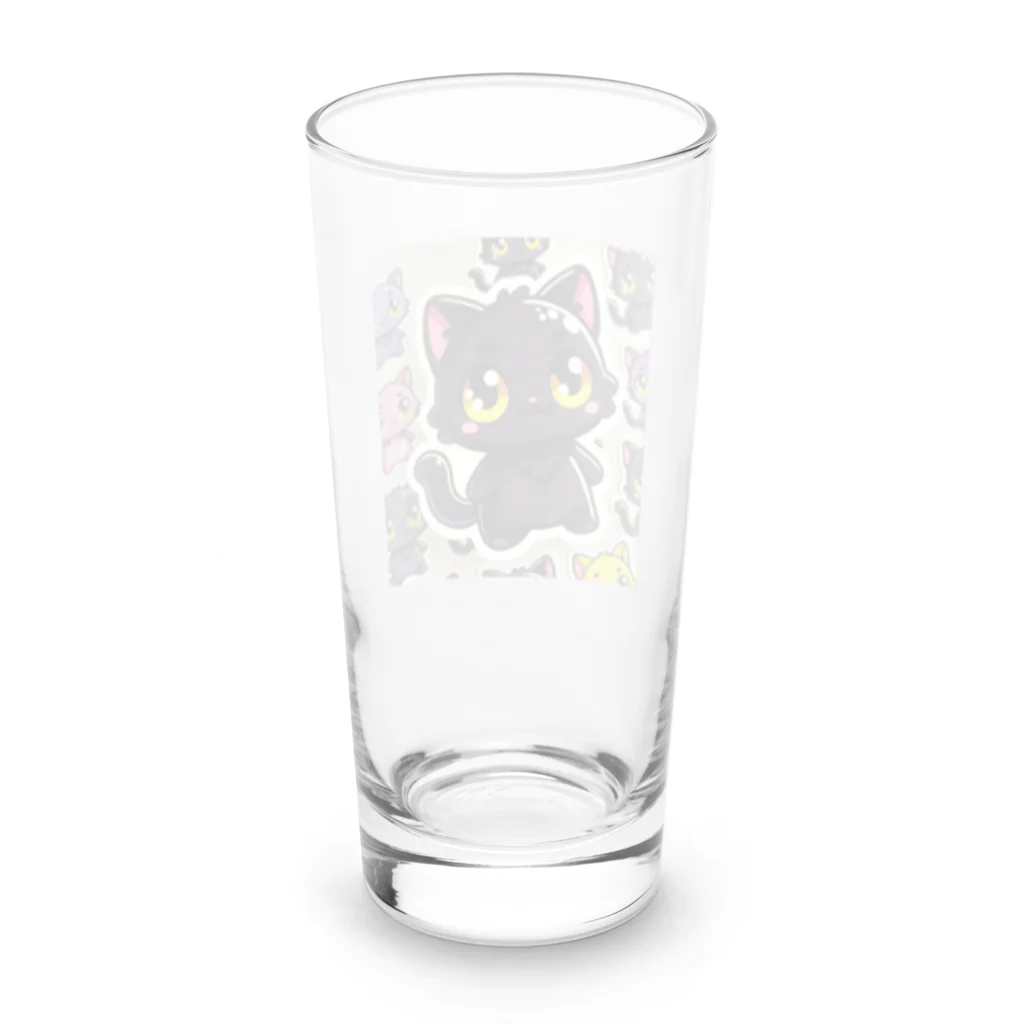 hiiro_catの魅惑の黒猫が、カラフルな背景と調和してかわいさを放つシーン Long Sized Water Glass :back