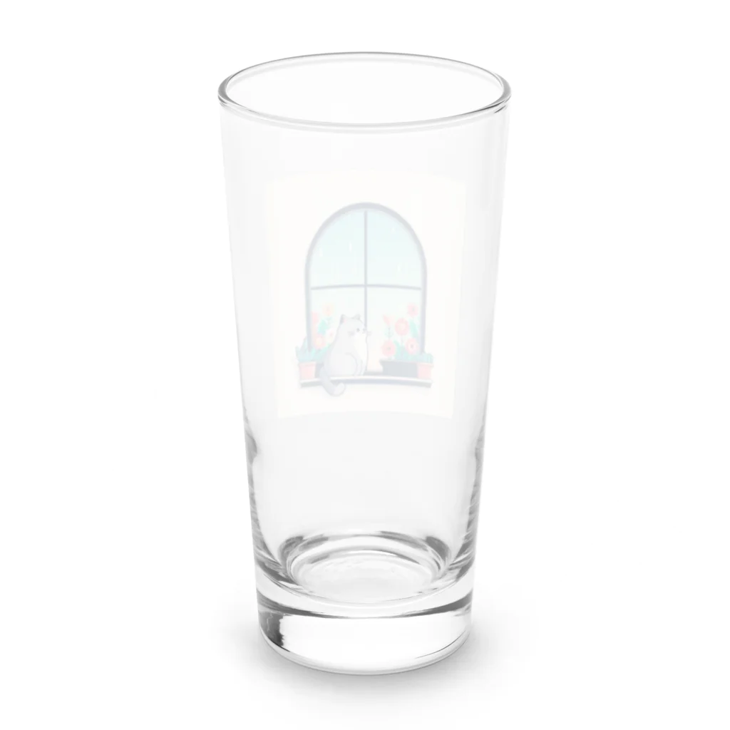 暇人ショップへようこそ！の窓の外を眺めるシンプルで可愛い猫 Long Sized Water Glass :back