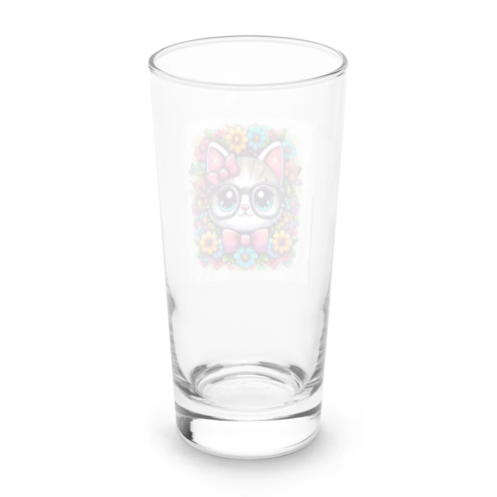 MKYU4のカシャリ！オシャレな眼鏡をかけたにゃんこ Long Sized Water Glass :back