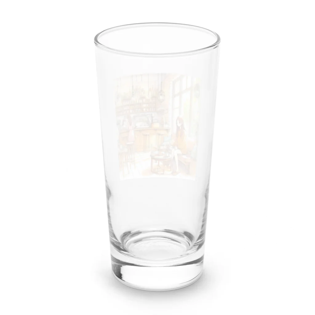 tattat259のカフェでくつろぐ女の子 Long Sized Water Glass :back