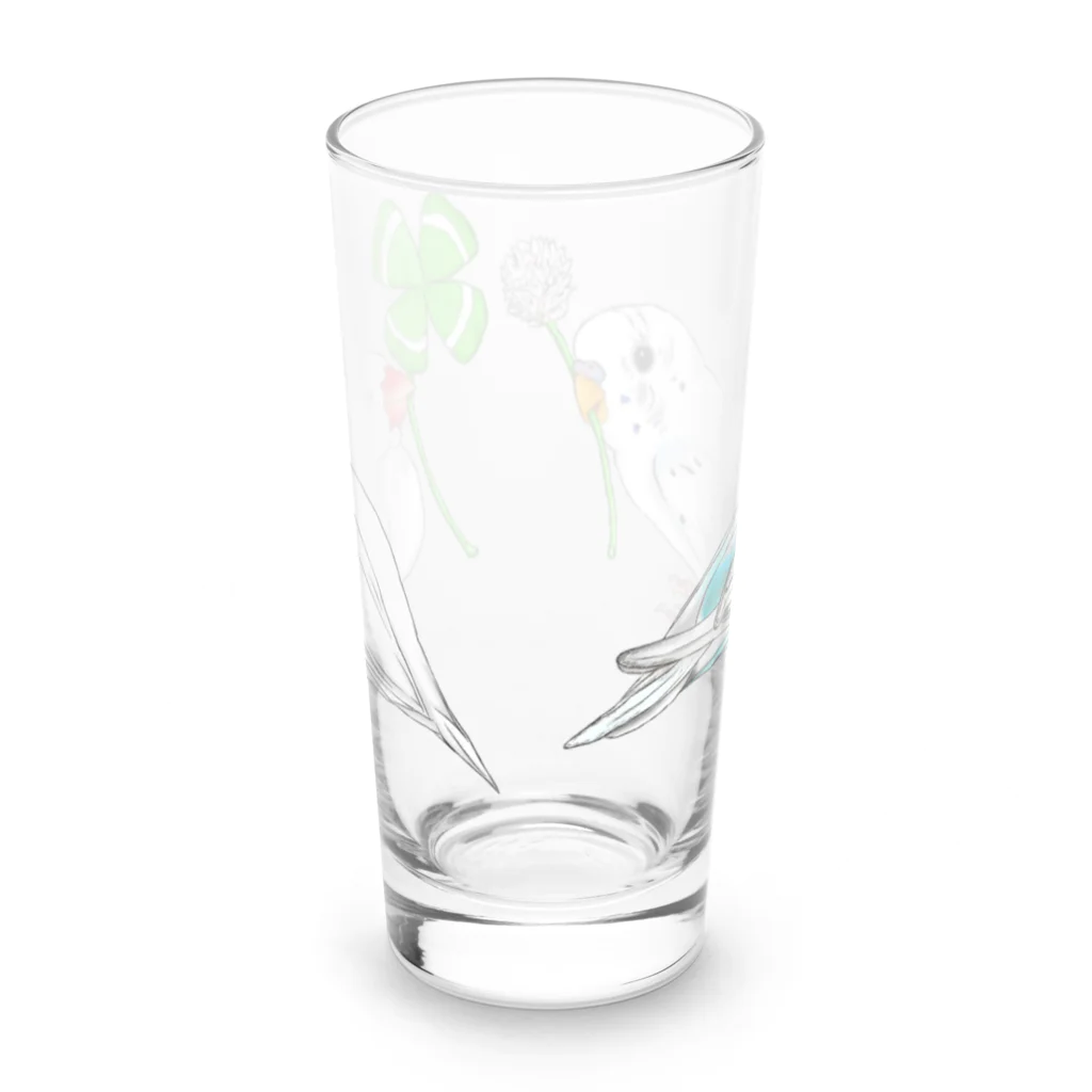 Lily bird（リリーバード）のセキセイインコと文鳥とクローバー フルカラー① Long Sized Water Glass :back
