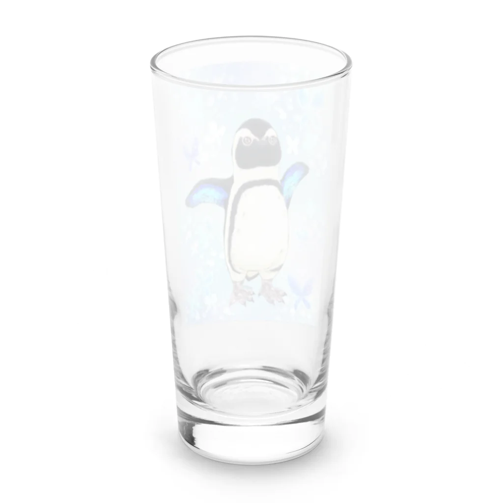 ヤママユ(ヤママユ・ペンギイナ)のケープペンギン「ちょうちょ追っかけてたの」(Blue) Long Sized Water Glass :back