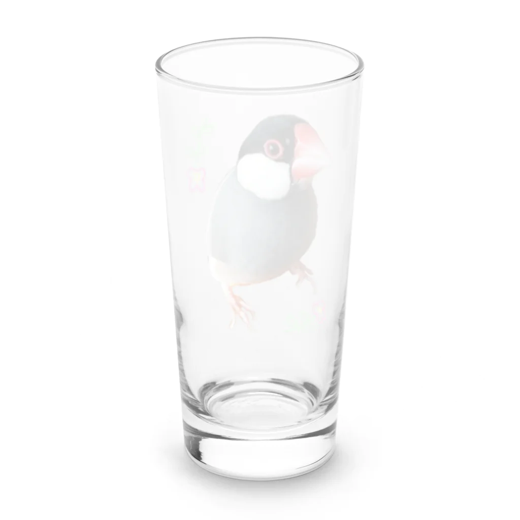 harupink🌸ペット似顔絵illustのFLOWER文鳥さん Long Sized Water Glass :back