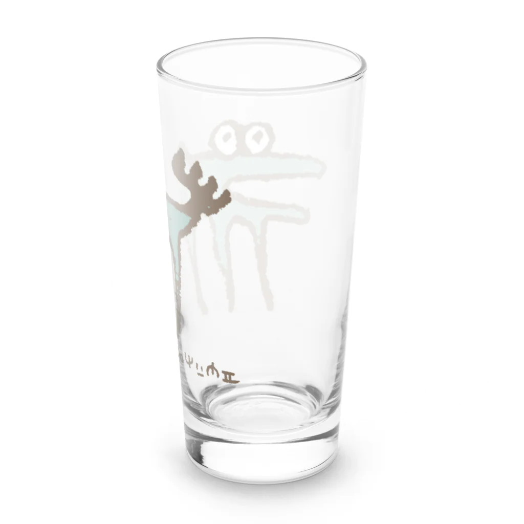 てら ねこグッズの伝説の謎の変な生物。茶×青 Long Sized Water Glass :back