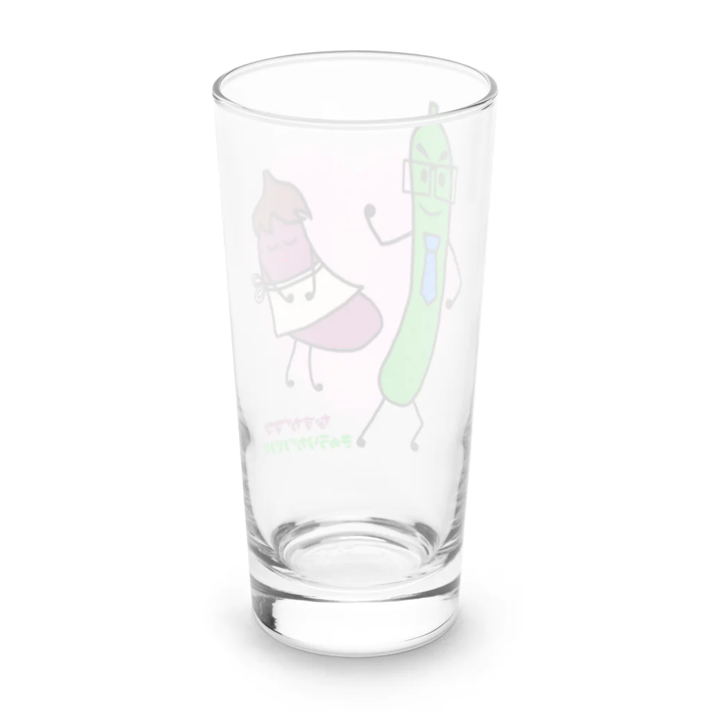 ウチのMEIGENやさんのなすがママ。きゅうりがパパ。 Long Sized Water Glass :back