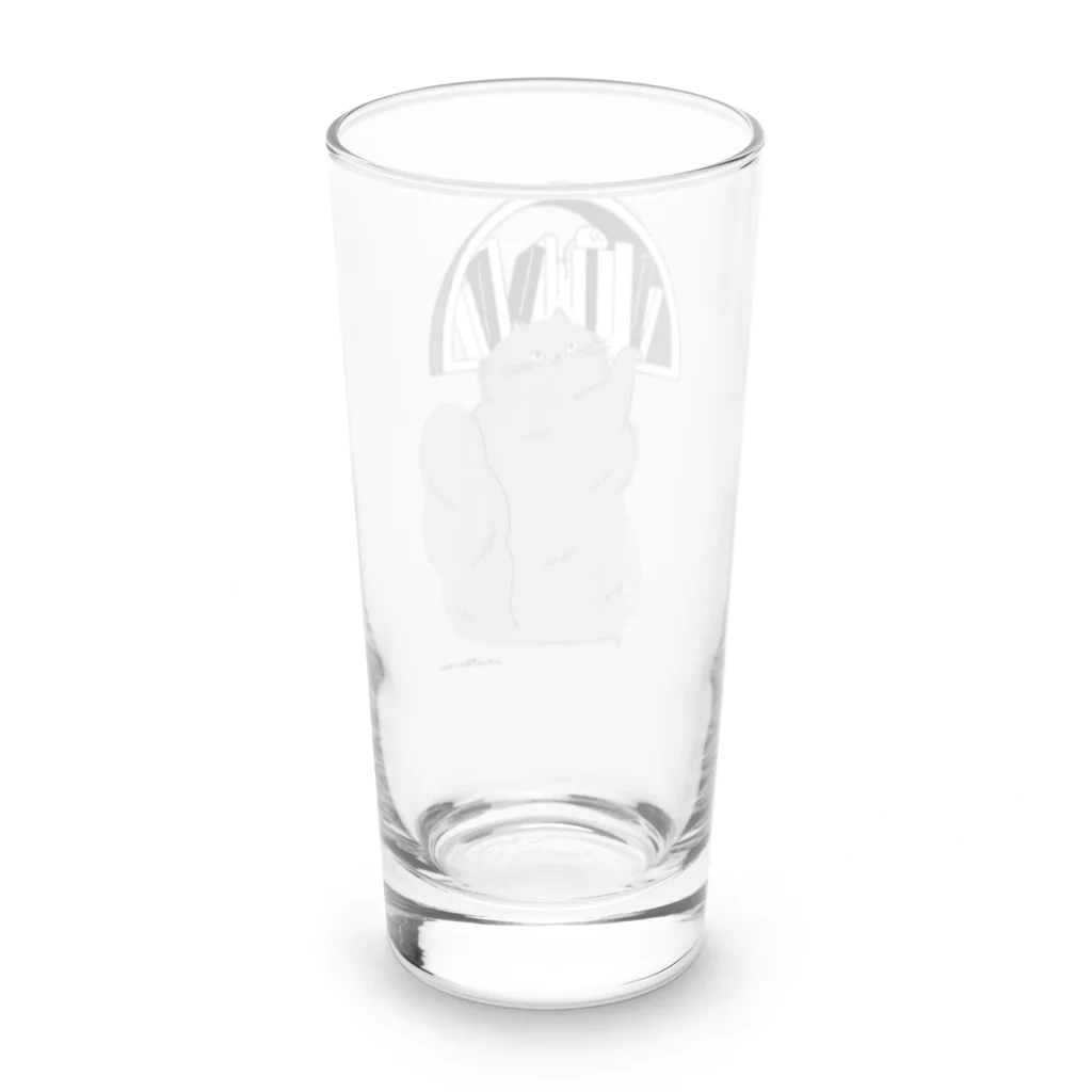 かわむショップ　suzuri支店のねこの本棚（グレー） Long Sized Water Glass :back