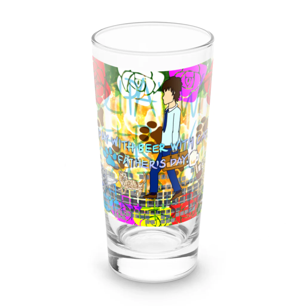 AkironBoy's_ShopのHOLIPAY WITH BEER WITH CATS ON FATHER‘S DAY.（父の日に猫達と一緒にビールで休日。） Long Sized Water Glass :front