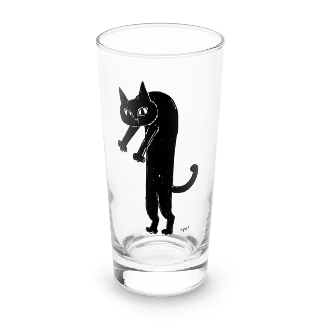 黒猫メディア / nya3（にゃにゃにゃ）の胴長の黒猫さん Long Sized Water Glass :front