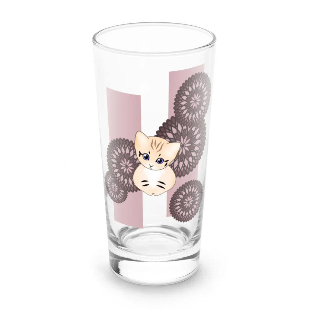 いろはにゃんこ堂の砂漠にいそうな猫さん(和柄/菊/あずき色) Long Sized Water Glass :front