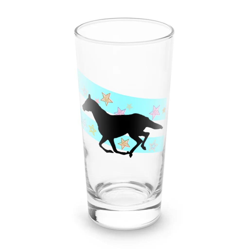 うまがすきの走る馬(ブルー) Long Sized Water Glass :front