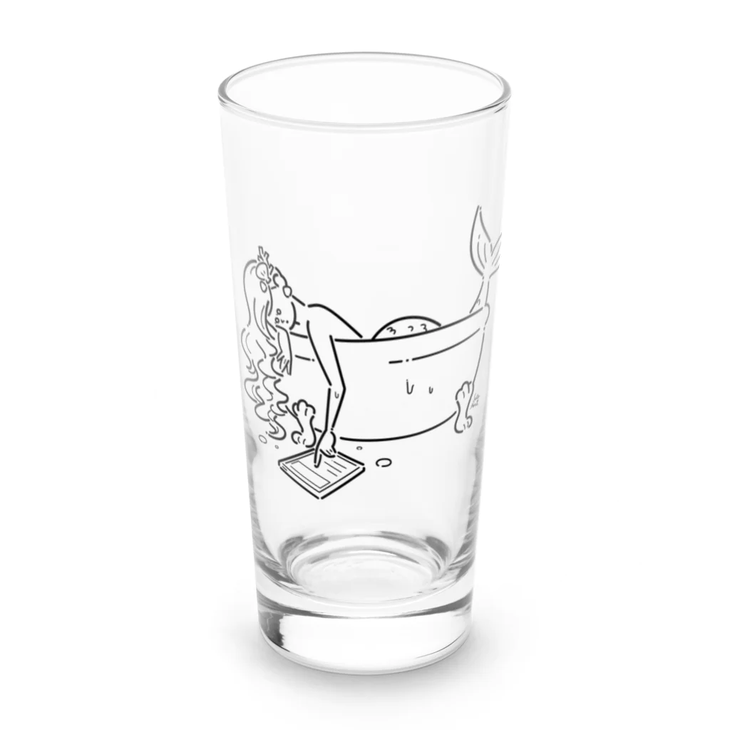 サトウノリコ*の浴室でタブレットを使う人魚【くろ】 Long Sized Water Glass :front