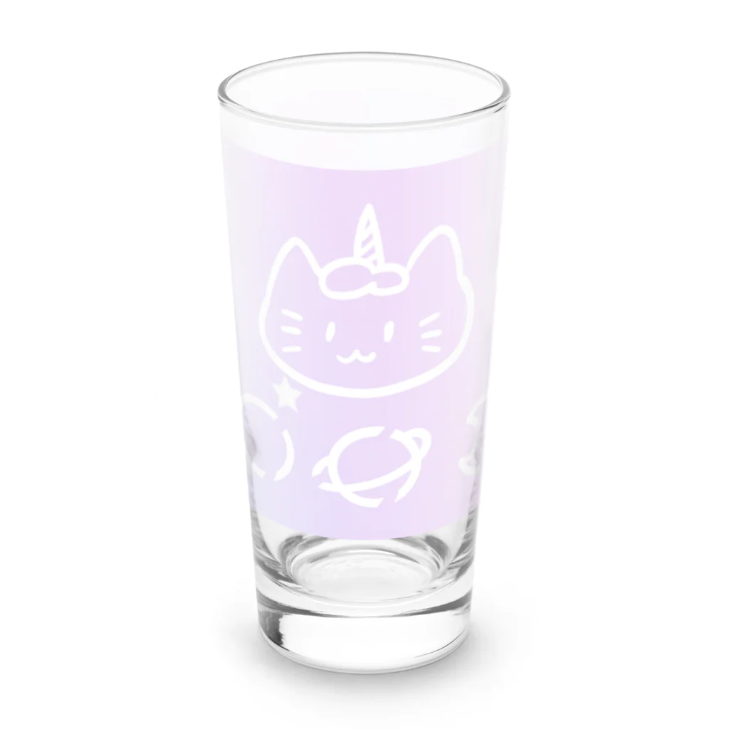 ゆにねこ惑星の🦄ゆにねこ🦄白線 Long Sized Water Glass :front