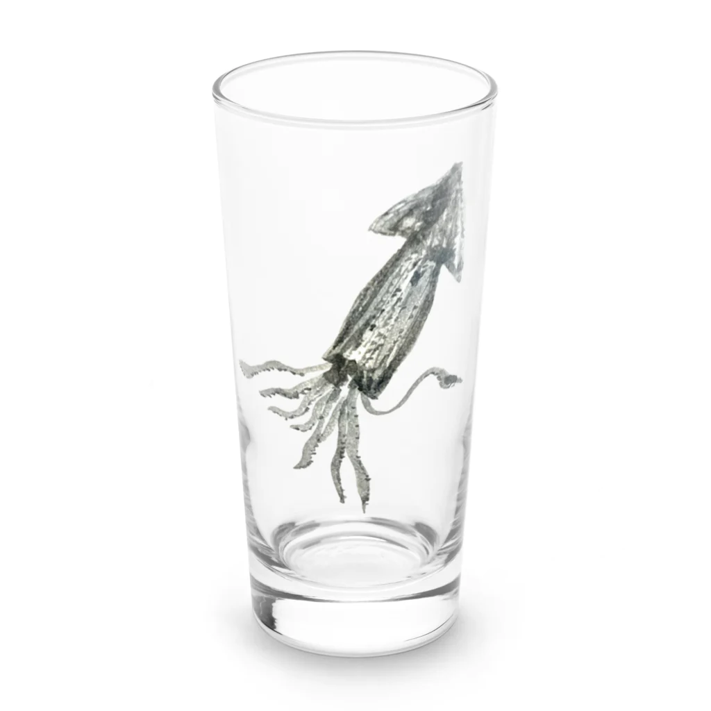 アングラースピリッツの水墨画風のイカさん Long Sized Water Glass :front