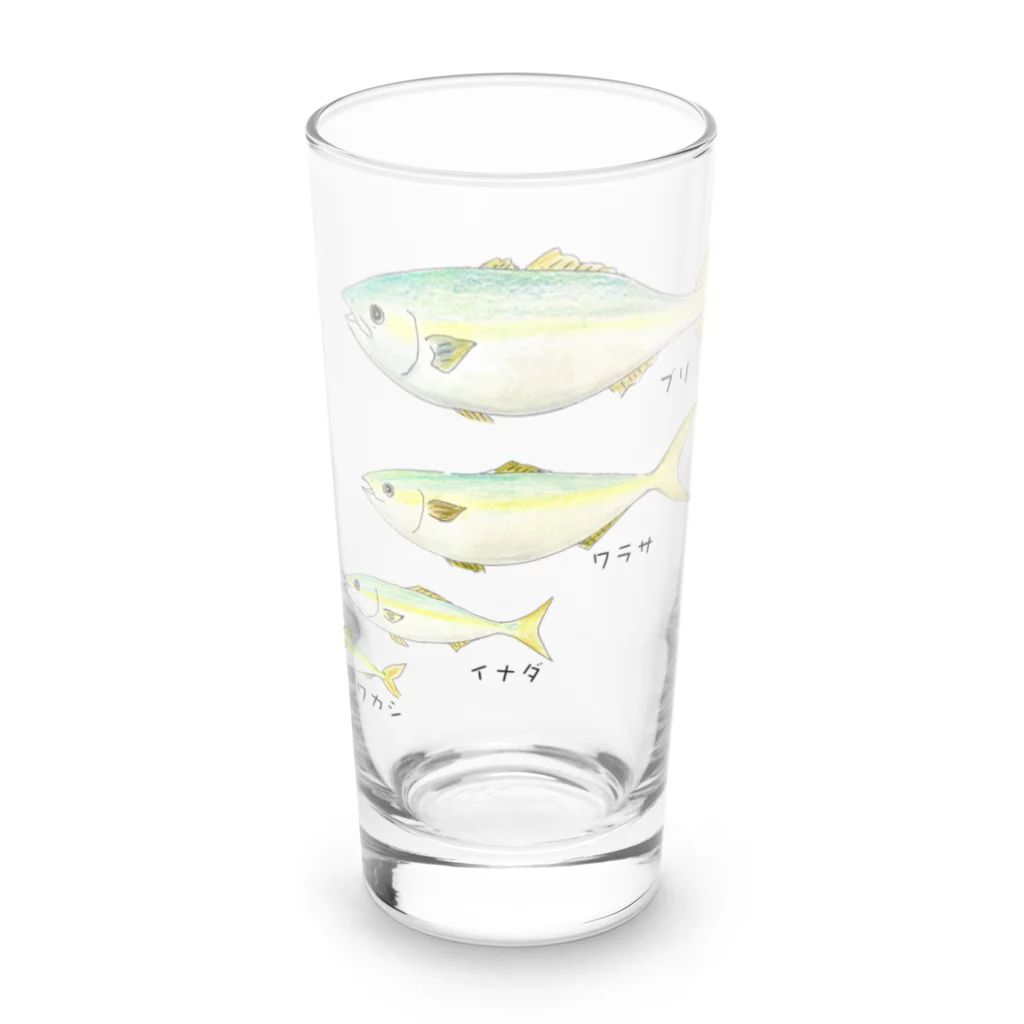 アングラースピリッツのブリの成長イラスト！ワカシ→イナダ→ワラサ→ブリ Long Sized Water Glass :front