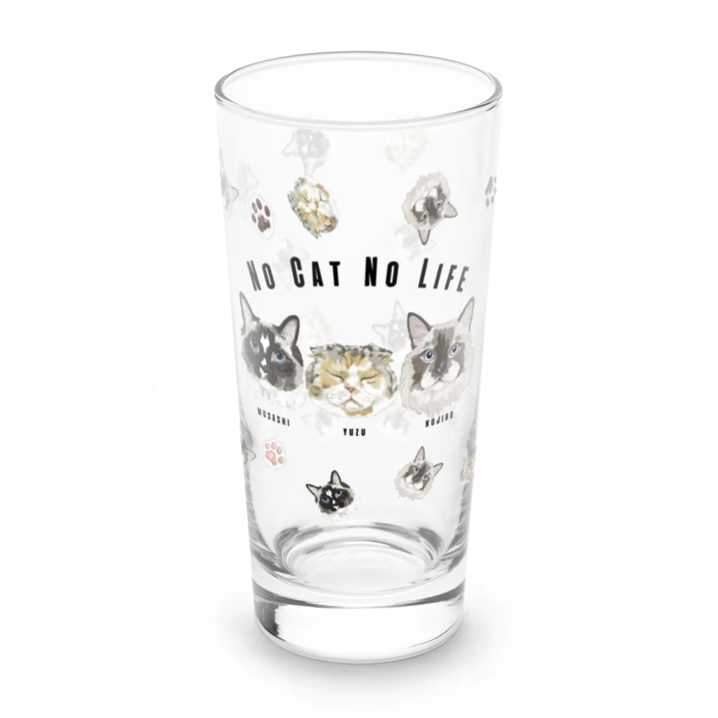 みきぞーん｜保護猫 ミッキー画伯と肉球とおともだちのmusashi & yuzu & kojiro Long Sized Water Glass :front