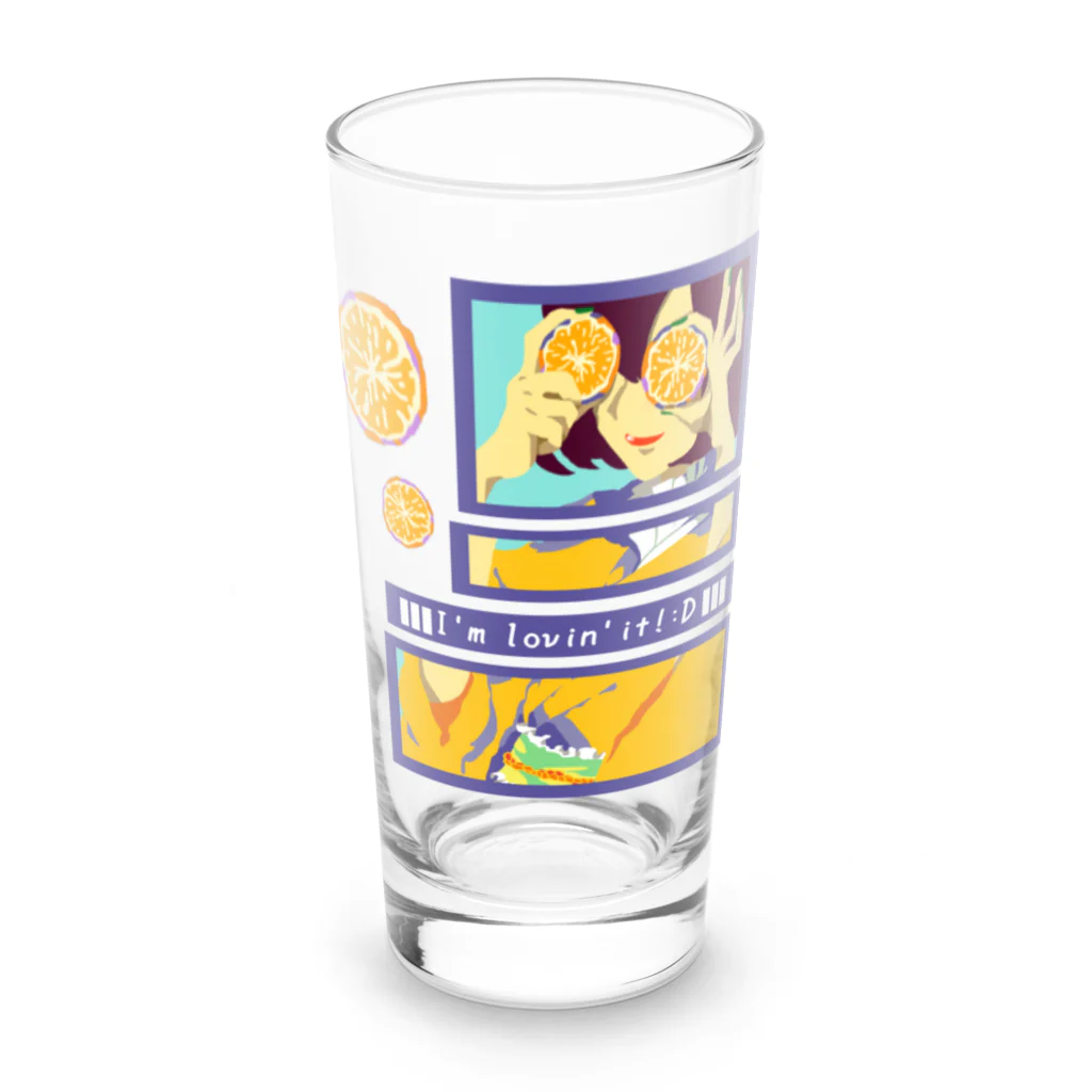 GOODS SHOP【そぞろな小窓】 SUZURI店の【I'm lovin' it! :D -orange-】 Long Sized Water Glass :front