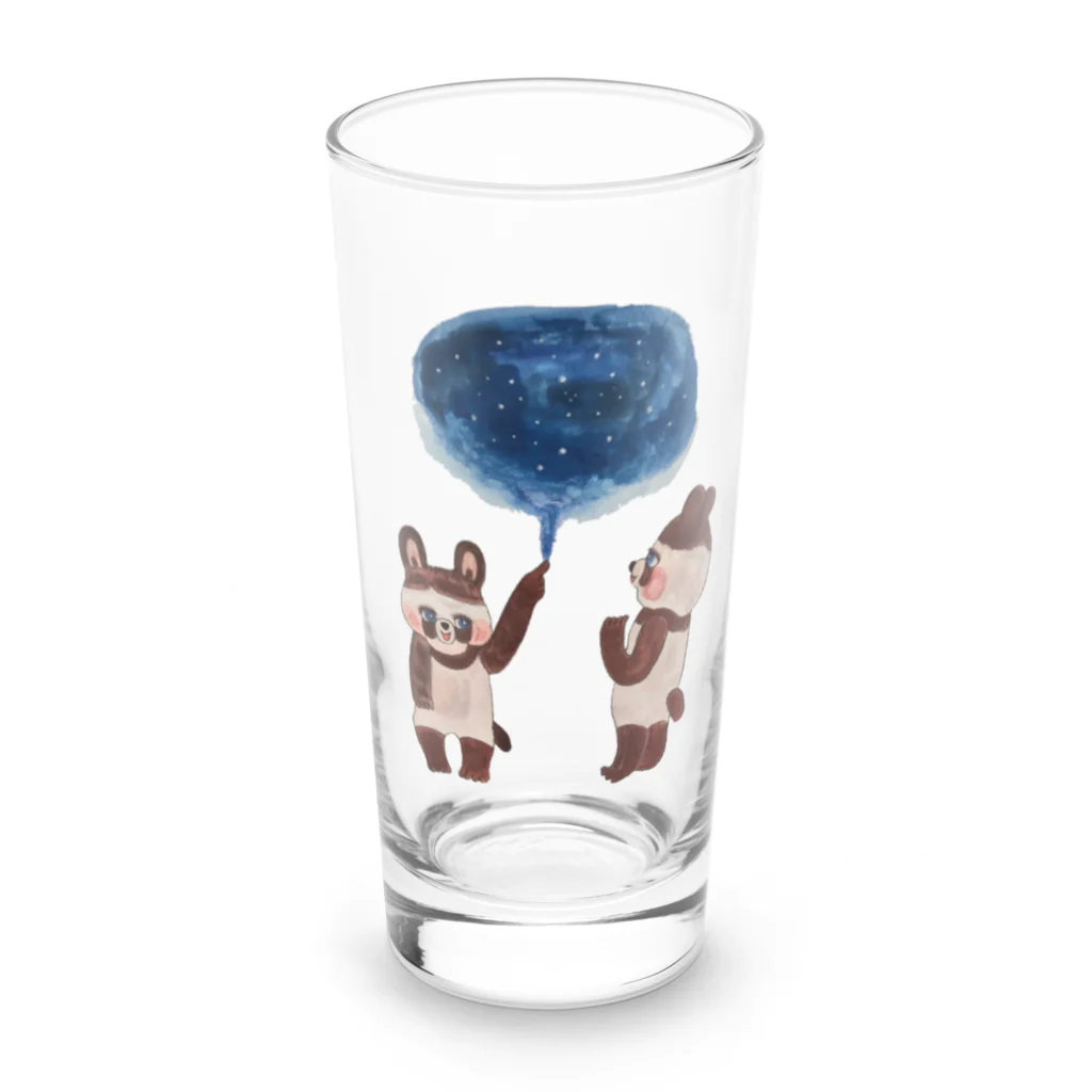 河内葉子の動物アートのグッズのブラウンホワイトくまさんと星空 Long Sized Water Glass :front