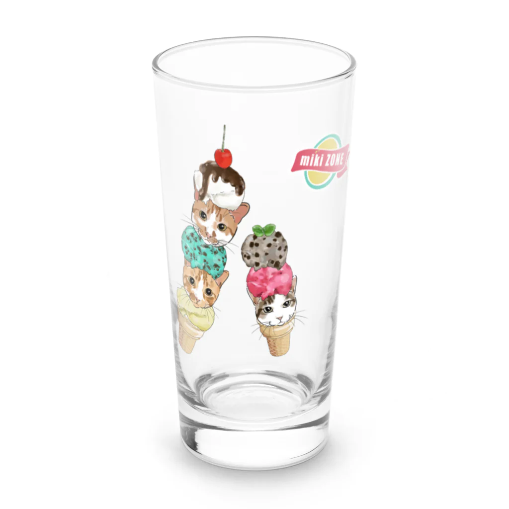 みきぞーん｜保護猫 ミッキー画伯と肉球とおともだちのrui&ram&ta-chan ice Long Sized Water Glass :front