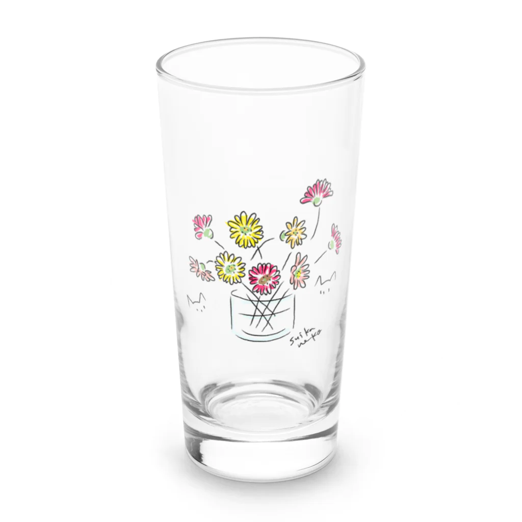 すいかねこの花ねこピンク Long Sized Water Glass :front