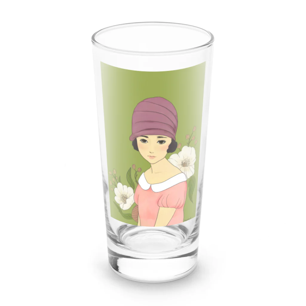 四月研究所 SUZURI店の大正浪漫ヲトメ図画ー桃色 Long Sized Water Glass :front