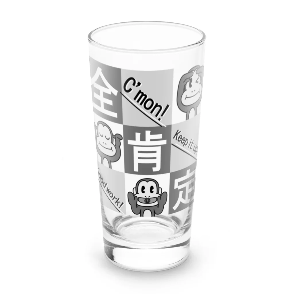 生物＝ケモノのヲ店の全肯定の三猿 タイプＢ(モノトーン) Long Sized Water Glass :front