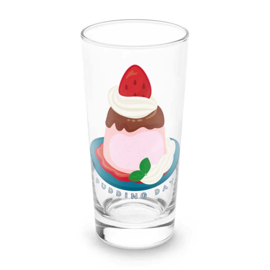 イラスト MONYAAT の毎月25日はプリンの日のプリン　イチゴプリン Long Sized Water Glass :front