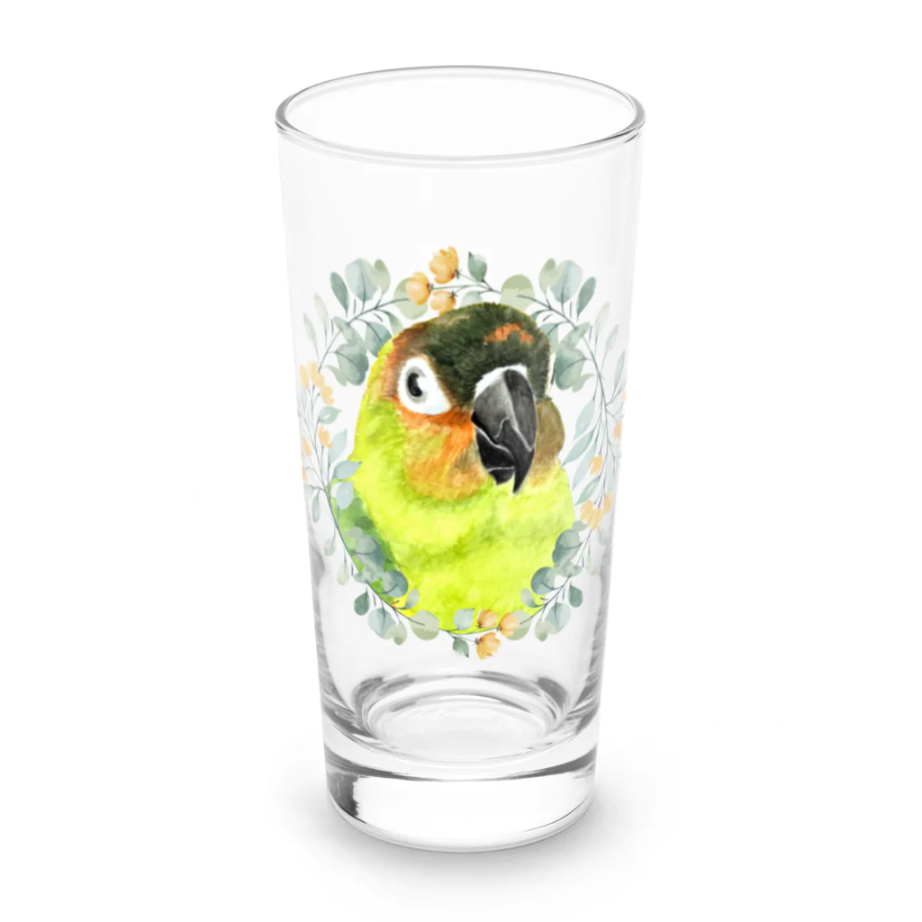 mariechan_koboの020 クロカミインコ(ハイブリッド)　オレンジ小花のリース Long Sized Water Glass :front