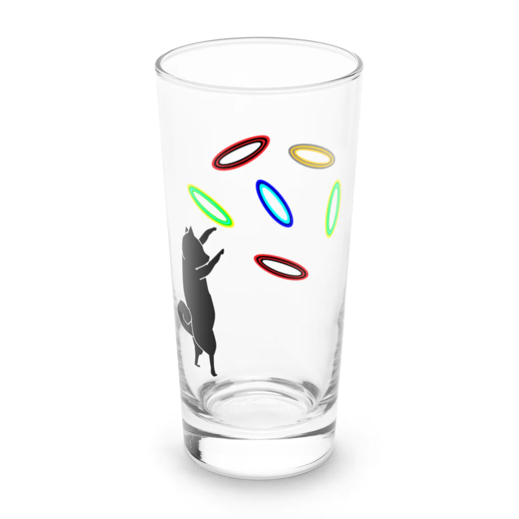 いっぷく処 てんてんのご主人が投げたフリスビーで遊ぶ犬 Long Sized Water Glass :front