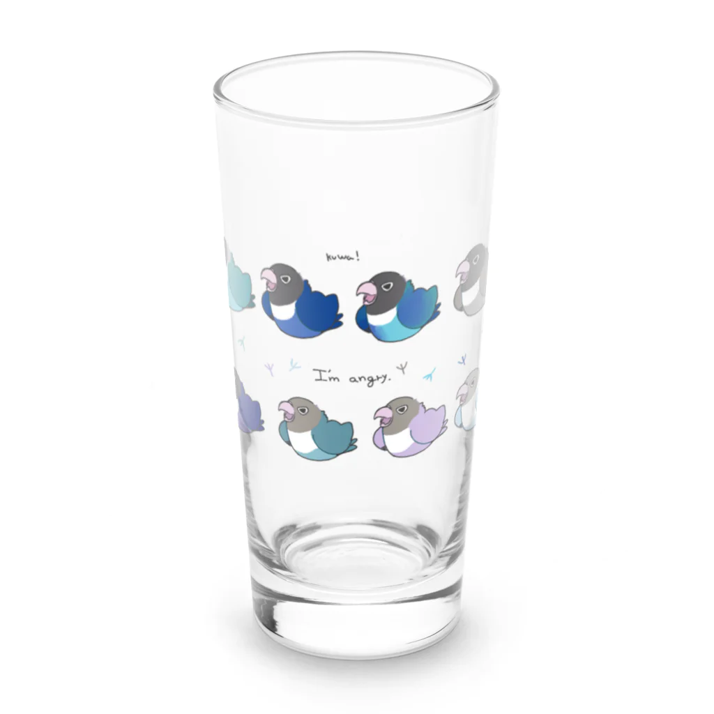 おりすの巣のアングリーラブバード　ボタンインコ達（ブルー） Long Sized Water Glass :front