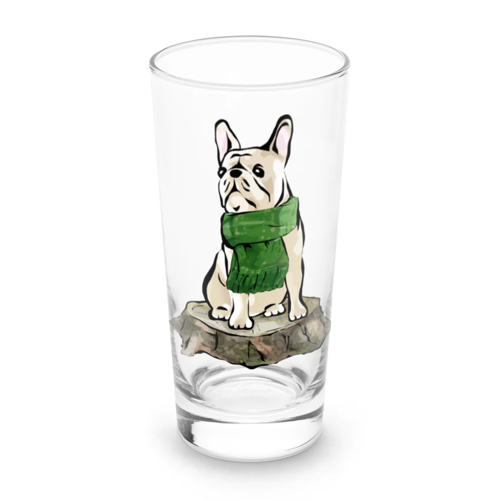 犬グッズの店しえるぶるーのマフラー犬　フレンチブルドッグ　クリーム Long Sized Water Glass :front