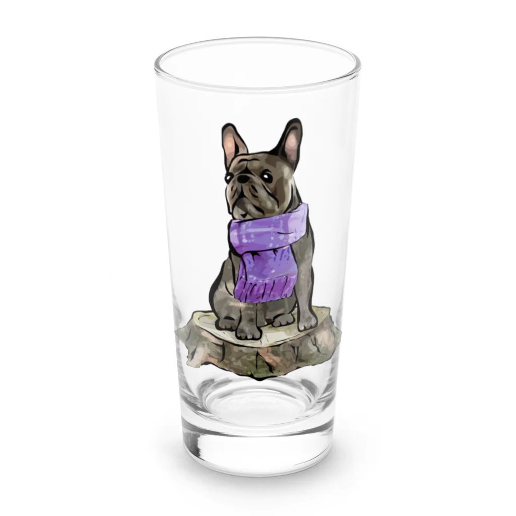 犬グッズの店しえるぶるーのマフラー犬　フレンチブルドッグ　ブリンドル Long Sized Water Glass :front