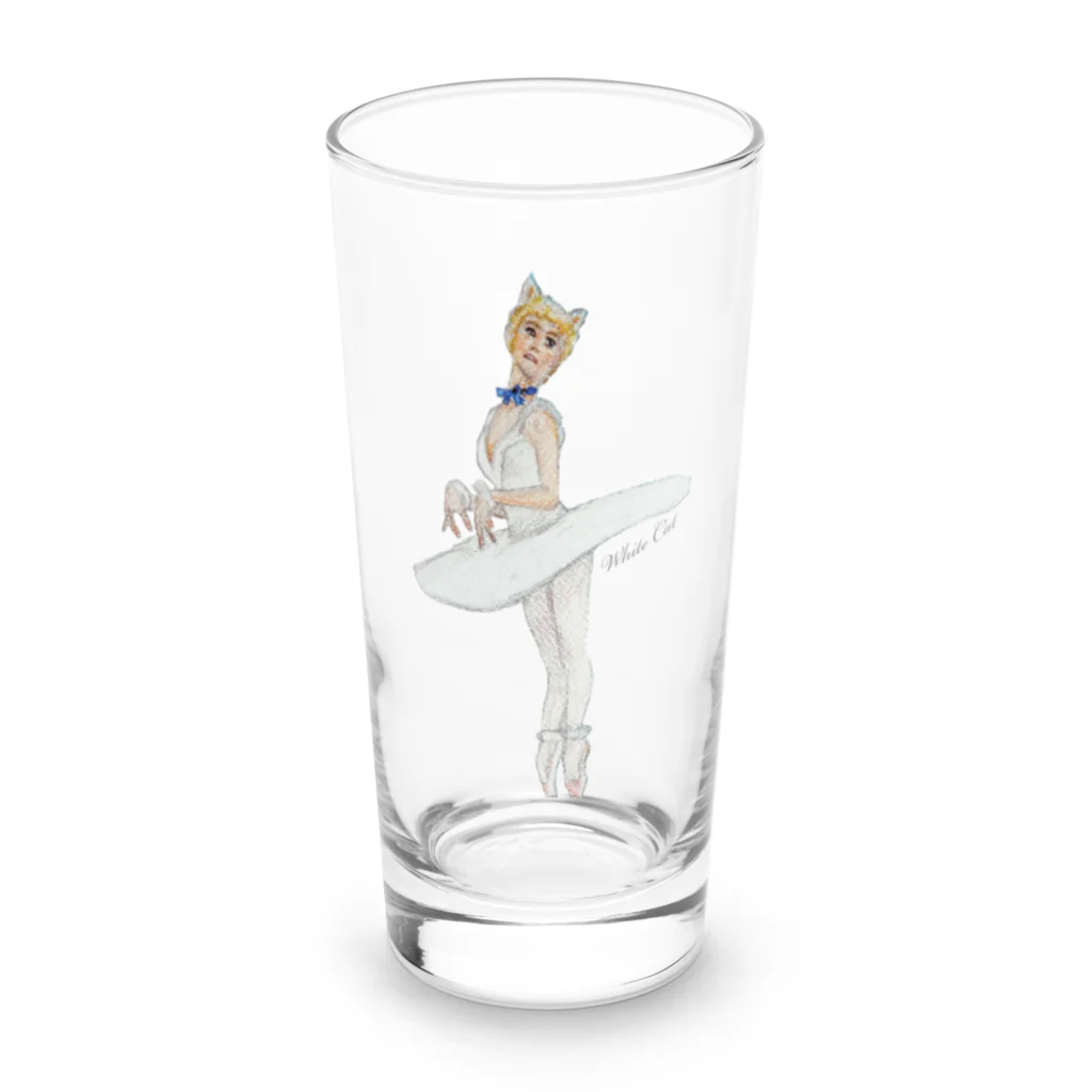 AutumnChild　のバレエ　白猫 Long Sized Water Glass :front