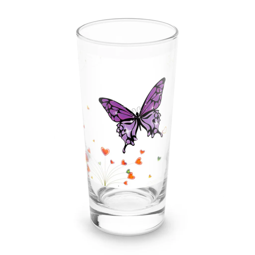 フルレットのキラキラバタフライとハートのお花 Long Sized Water Glass :front