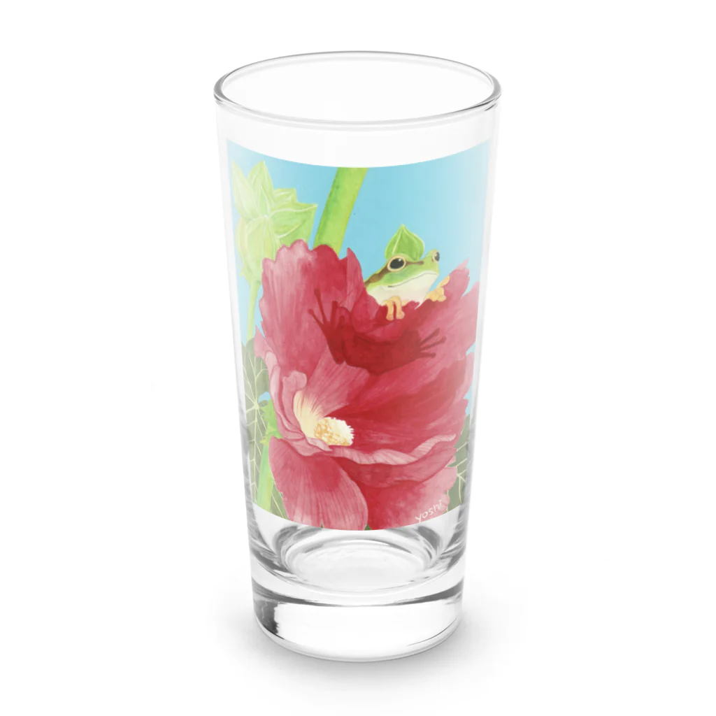 yoshi-gardenのアマガエルと立葵 Long Sized Water Glass :front