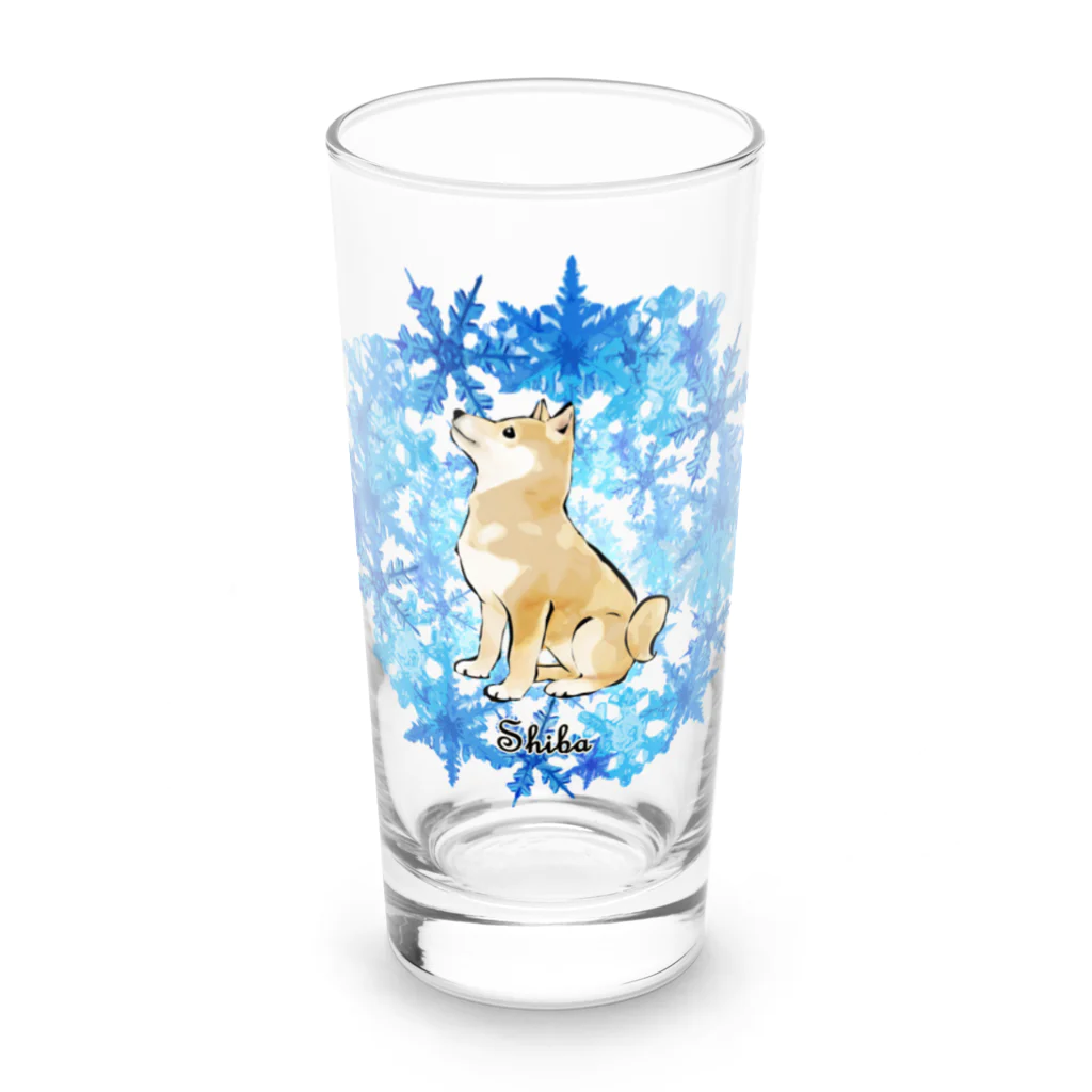 犬グッズの店しえるぶるーの冬のリース　雪の結晶　柴犬 Long Sized Water Glass :front