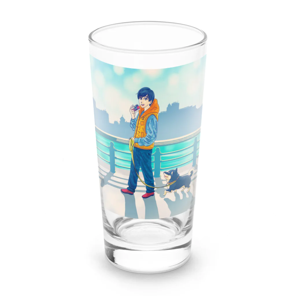 元ソムリエ今ソムリ絵あざらしば子のグッズ売り場の黒柴ふゆこと男子。小物 Long Sized Water Glass :front