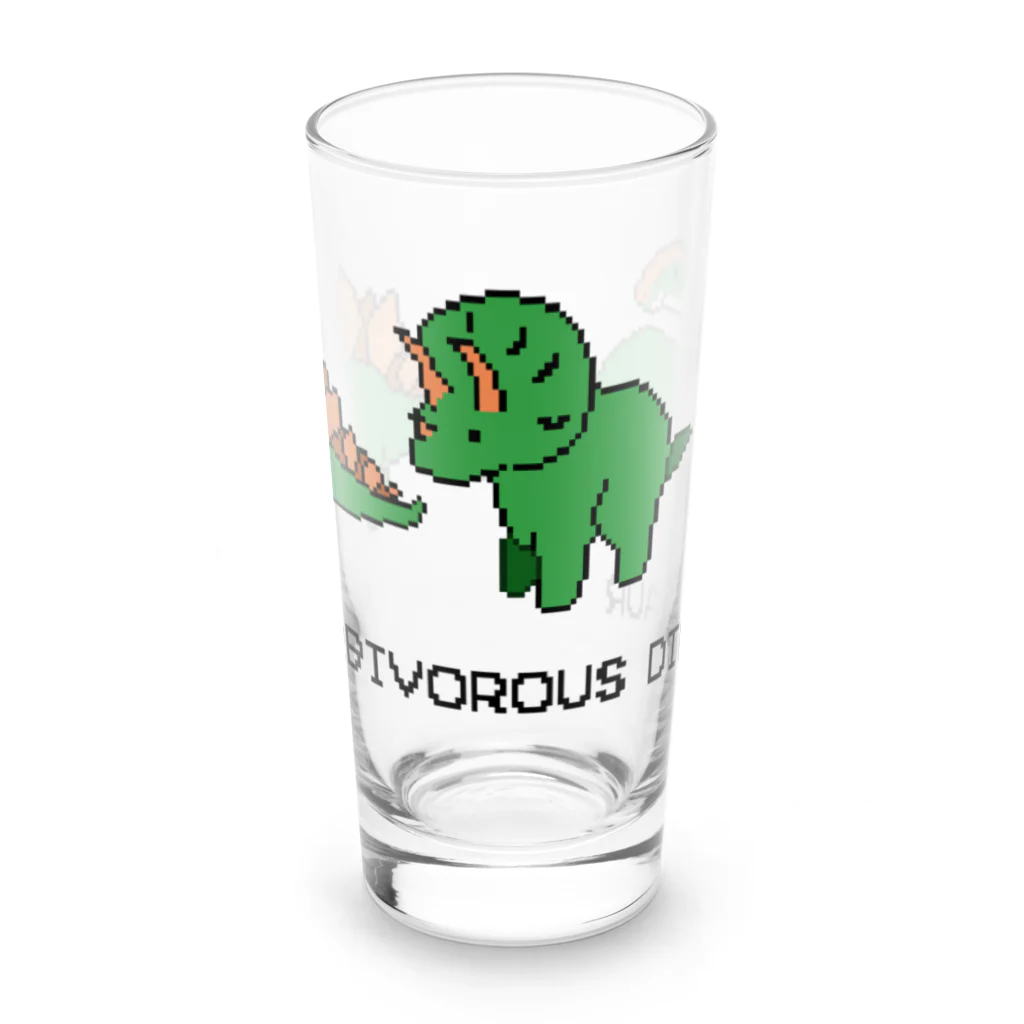 黒猫とカンパニュラの【ドット絵】植物食恐竜(HERBIVOROUS DINOSAUR) Long Sized Water Glass :front