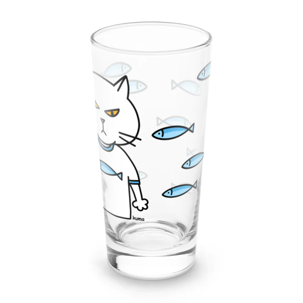 mkumakumaの魚柄のTシャツを着た猫の柄ー３ Long Sized Water Glass :front