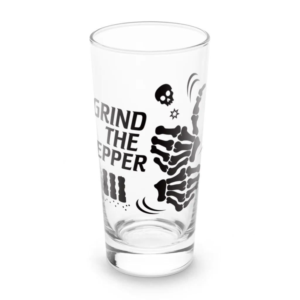 オノマトピアのペッパーミル・パフォーマンス（骨タイプ）GRIND THE PEPPER・文字黒 Long Sized Water Glass :front