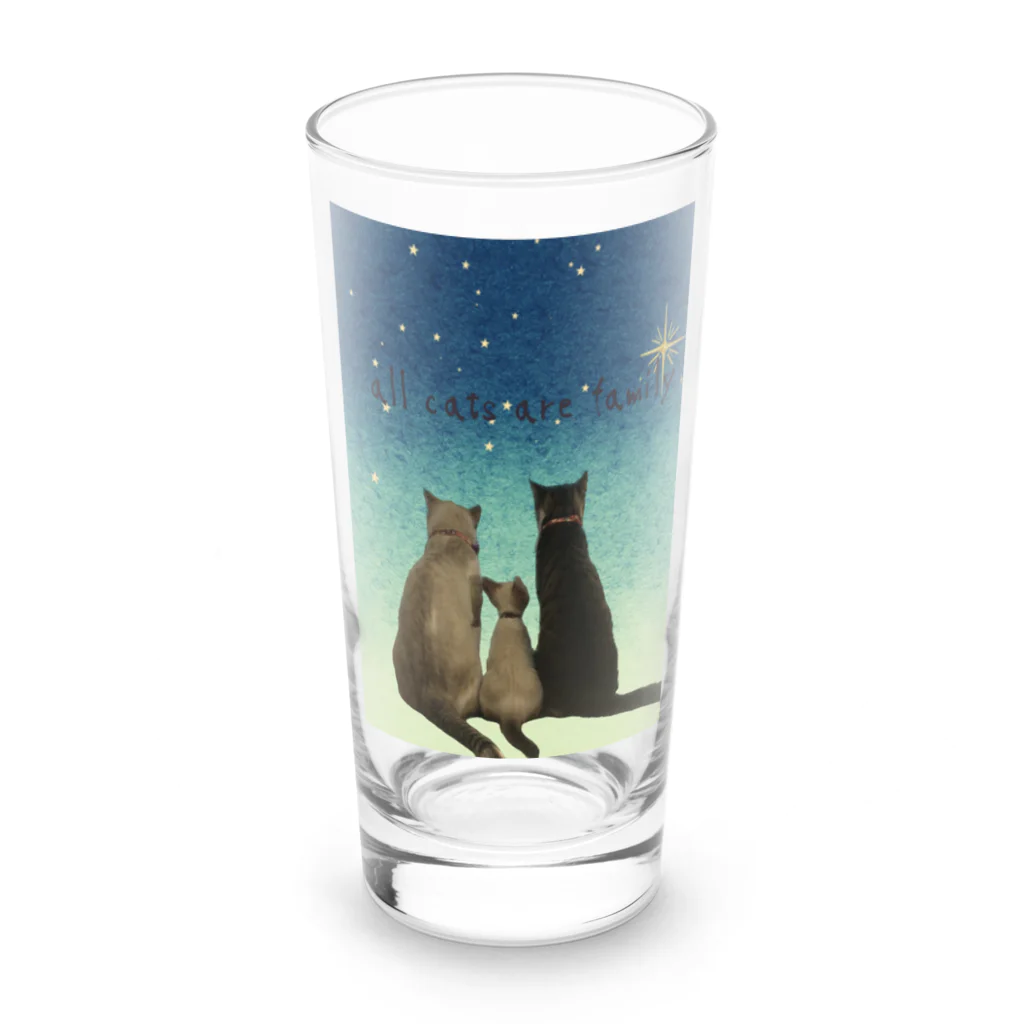 保護猫星人のお世話かかりのall cats are family Long Sized Water Glass :front