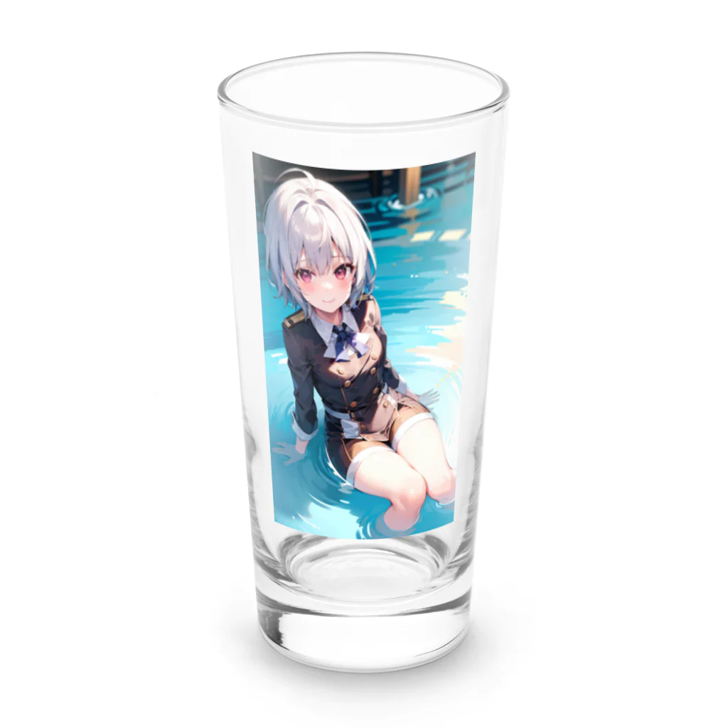 天乃鯱の白髪のJKイラスト Long Sized Water Glass :front