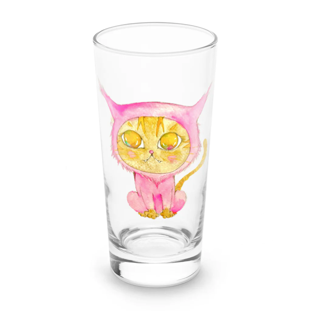 暖暖あたたかのピンクになりたい茶トラちゃん Long Sized Water Glass :front