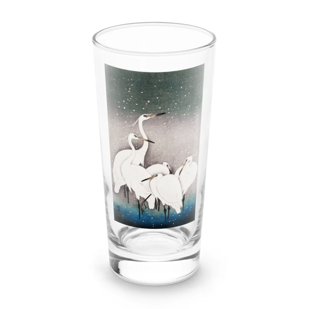 MUGEN ARTの小原古邨　雪中群鷺（白鷺の群れ）日本のアートTシャツ＆グッズ Long Sized Water Glass :front