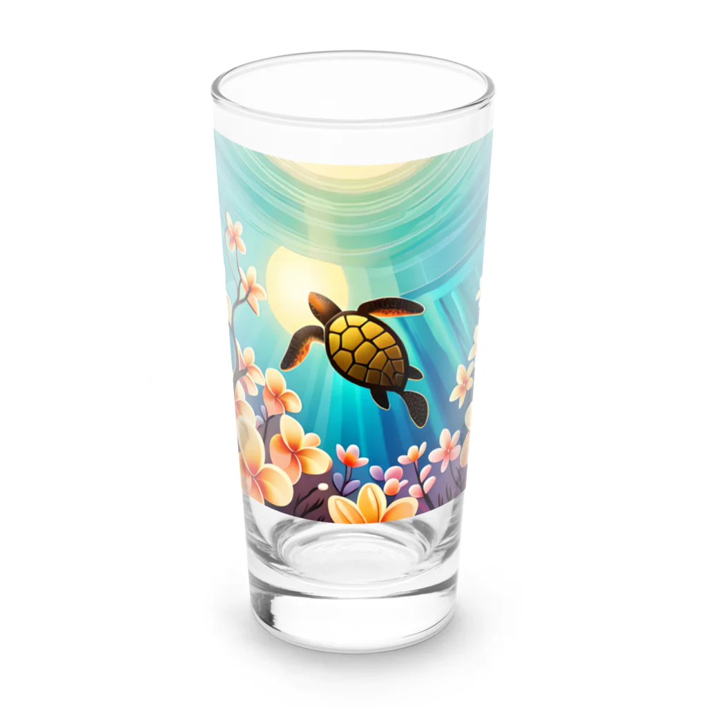 青空クリエイトの海亀とプルメリア Long Sized Water Glass :front