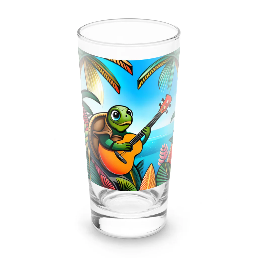 青空クリエイトのウクレレを弾くウミガメ Long Sized Water Glass :front