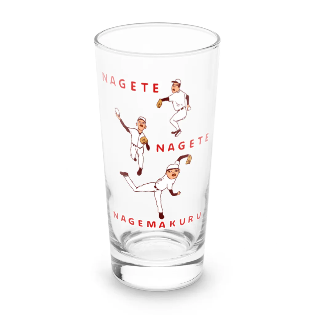 NIKORASU GOの野球デザイン「投げて投げて投げまくる」（Tシャツ・パーカー・ETC）） Long Sized Water Glass :front