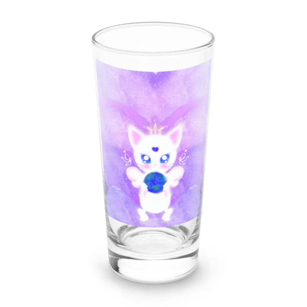 ちゃすみんwith Dragon&Angelのホワイトcat Angel(シンメトリーeyes) Long Sized Water Glass :front